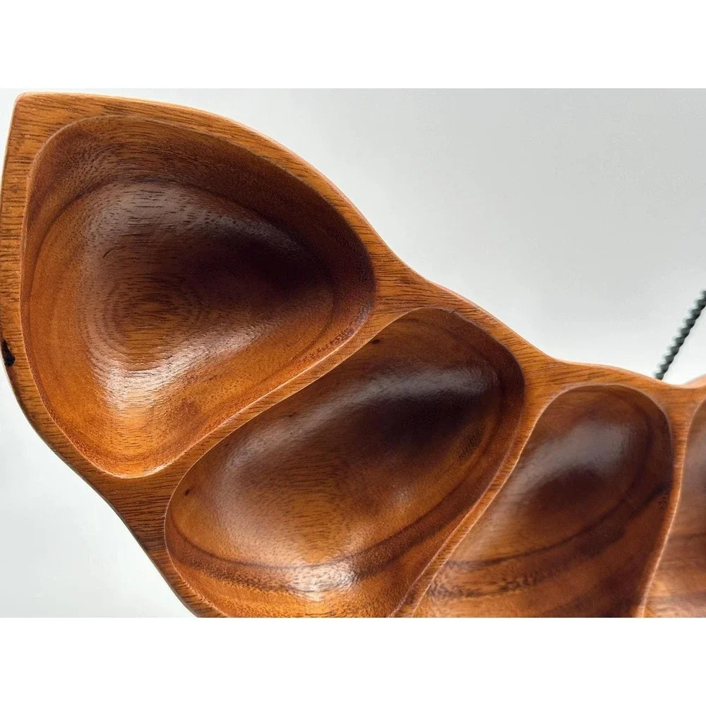 Vintage Monkey Pod Wood Serving Tray 6 Compartment MCM Bowl